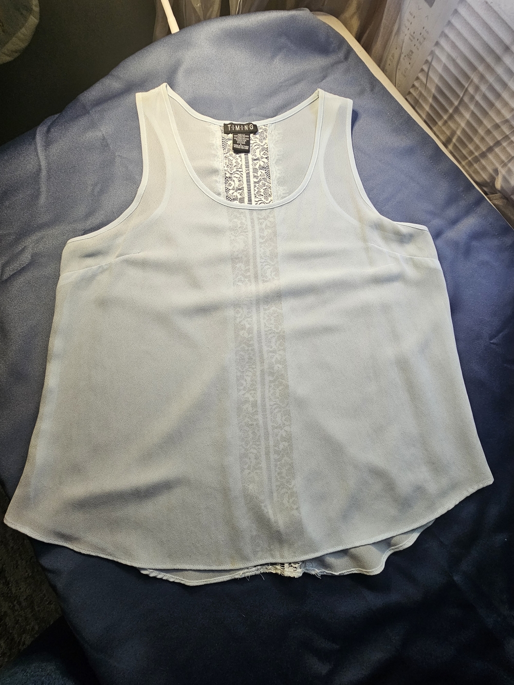 Timing Women's White Lace-Trim Sleeveless Tank Top